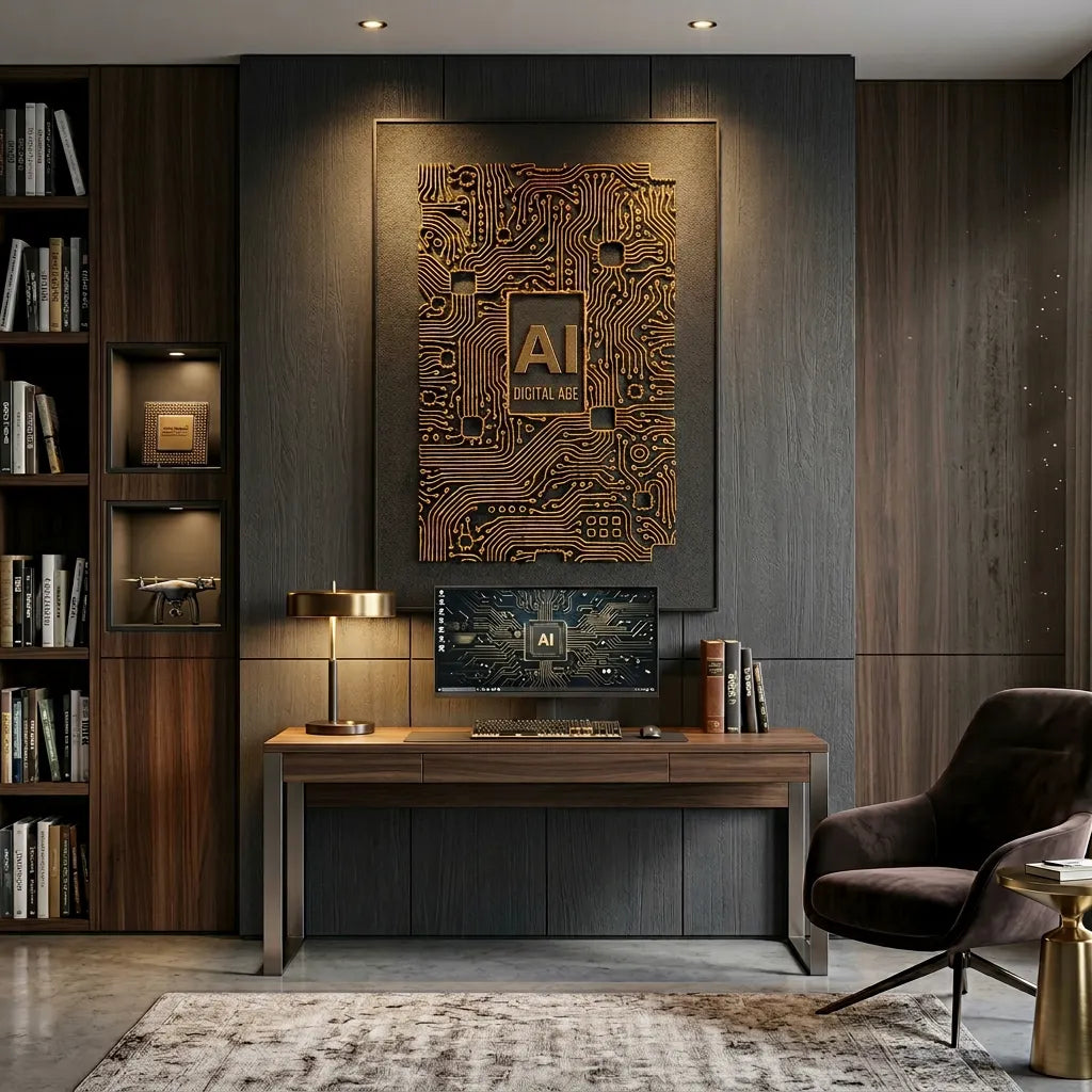 AI Circuit Board Relief Print for Tech Office Wall Decor YY#1511