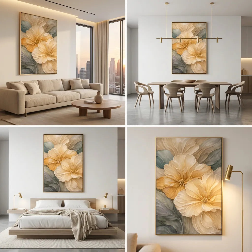 Amber Bloom-Cream Botanical Painting AP#0660