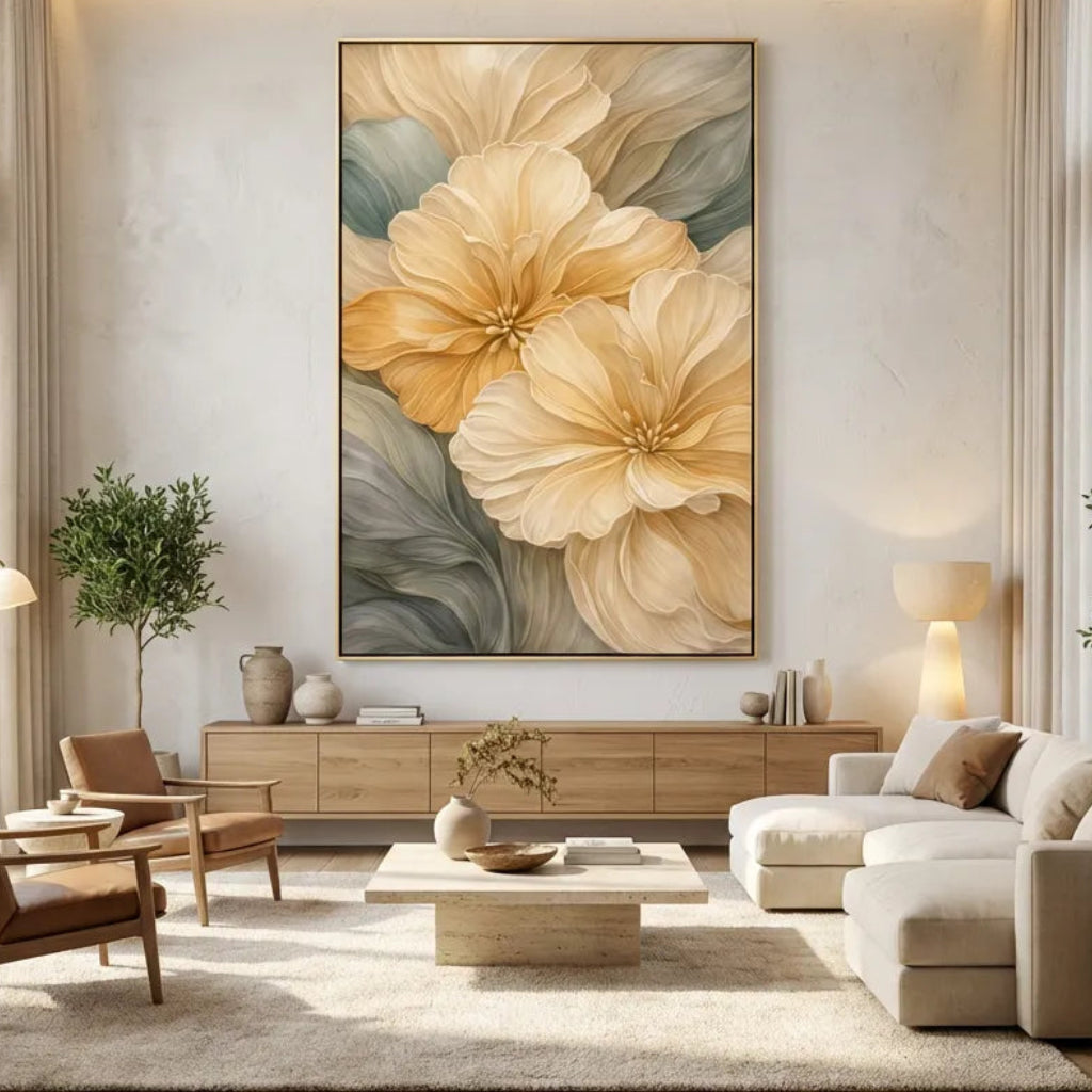 Amber Bloom-Cream Botanical Painting AP#0660