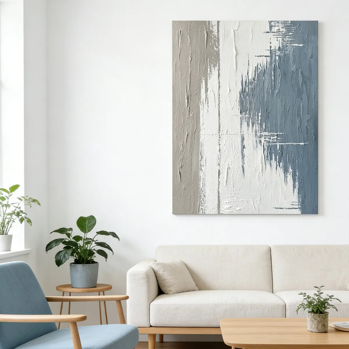 Beige & Blue Abstract Painting AA#0259