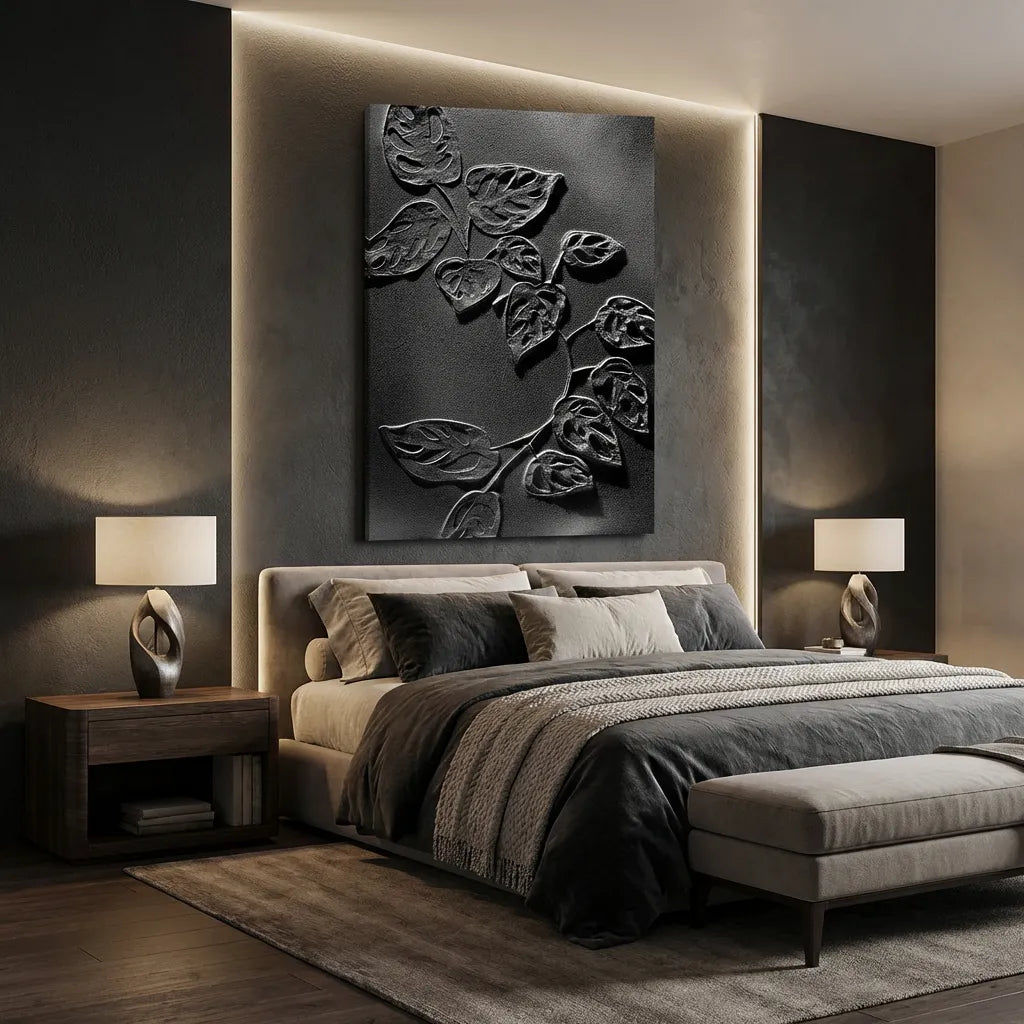 Black Botanical Relief Canvas PM#3658