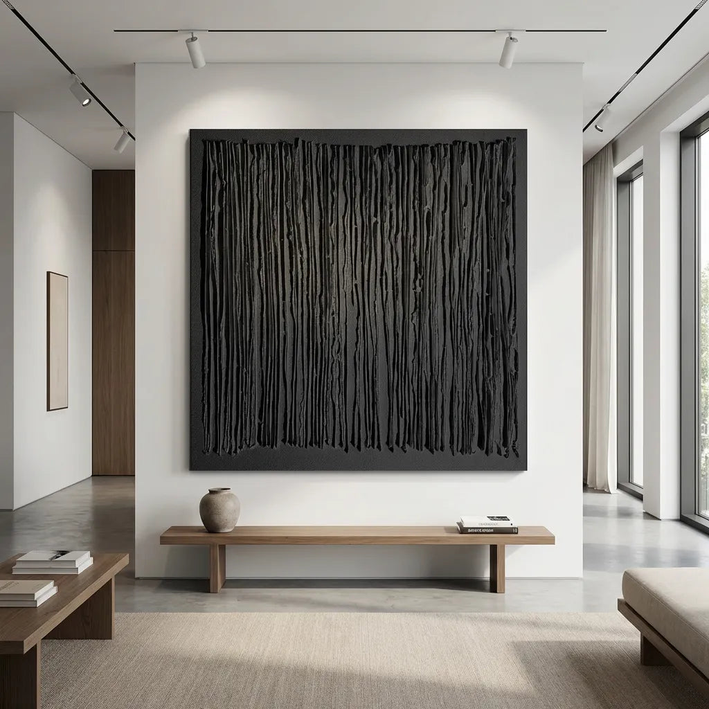 Black Linear Textured Abstract Painting PM#3693