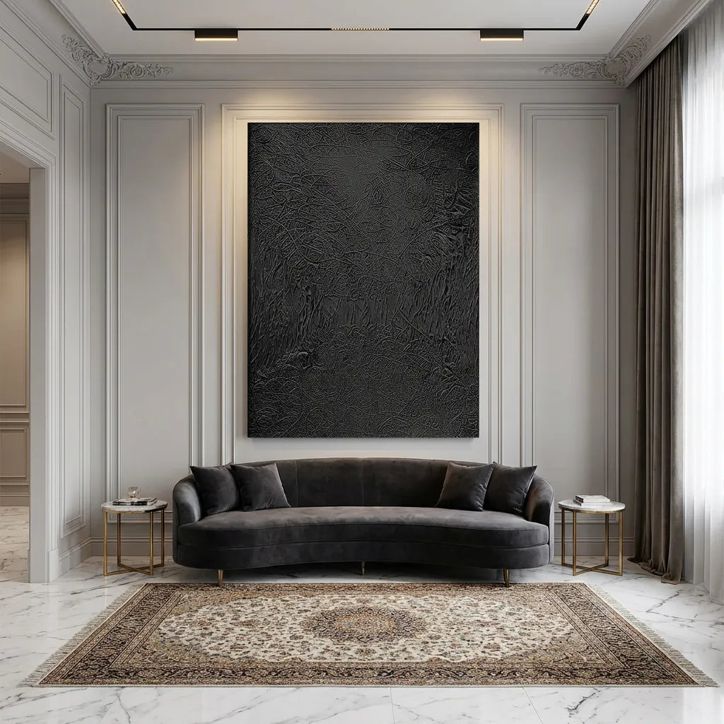 Black Sculpted Texture Abstract Canvas PM#3671
