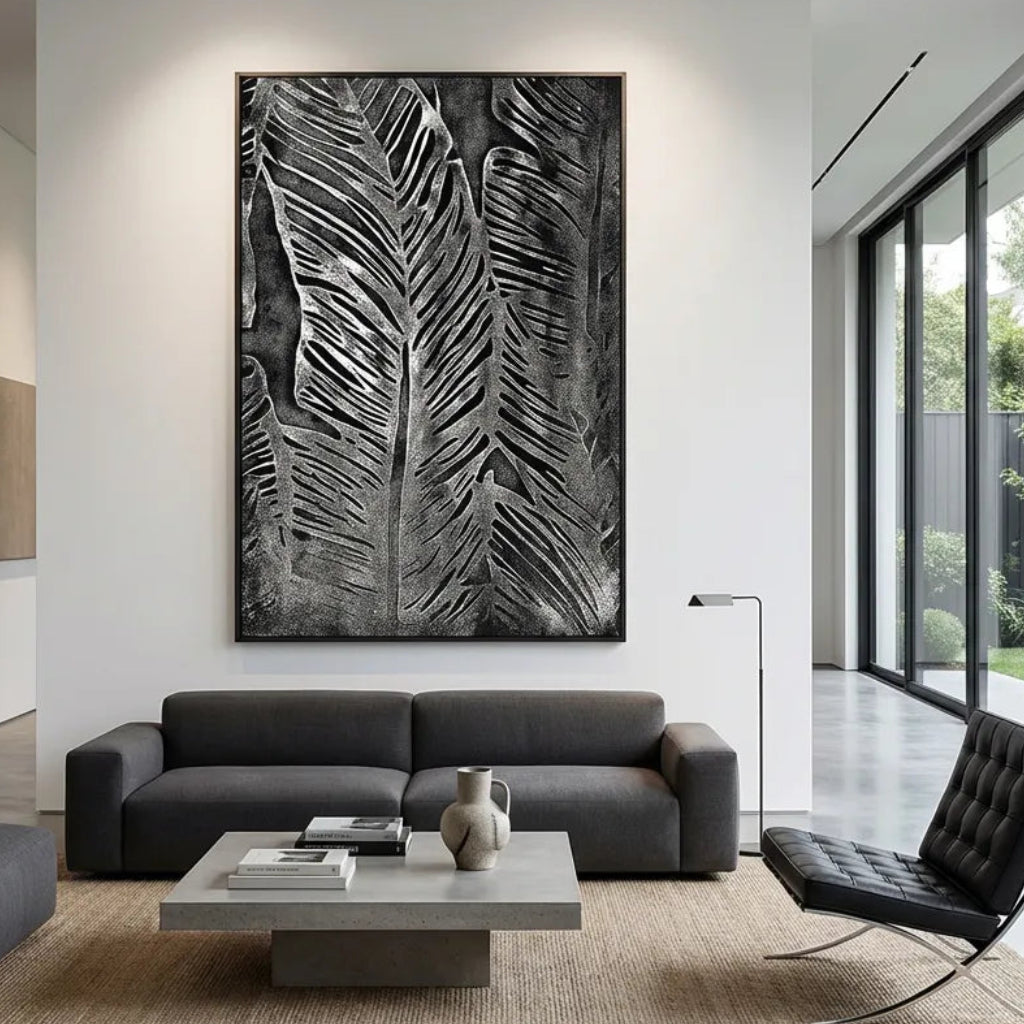 Black Tropical Leaf Relief Canvas PM#3659