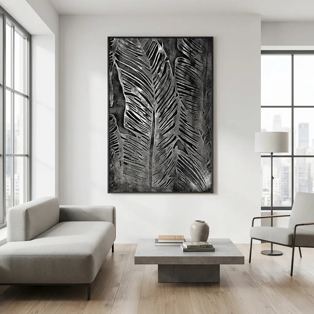 Black Tropical Leaf Relief Canvas PM#3659