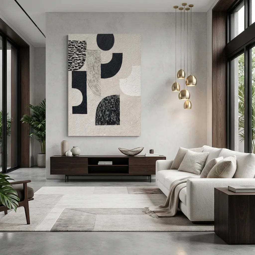 Black & Beige Geometric Abstract Painting AA#0285