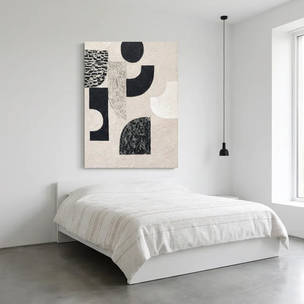 Black & Beige Geometric Abstract Painting AA#0285