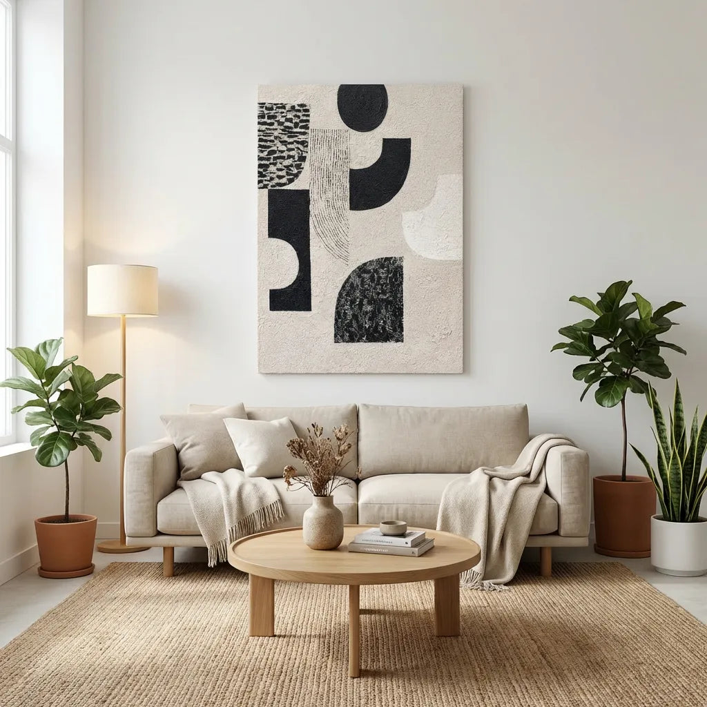 Black & Beige Geometric Abstract Painting AA#0285