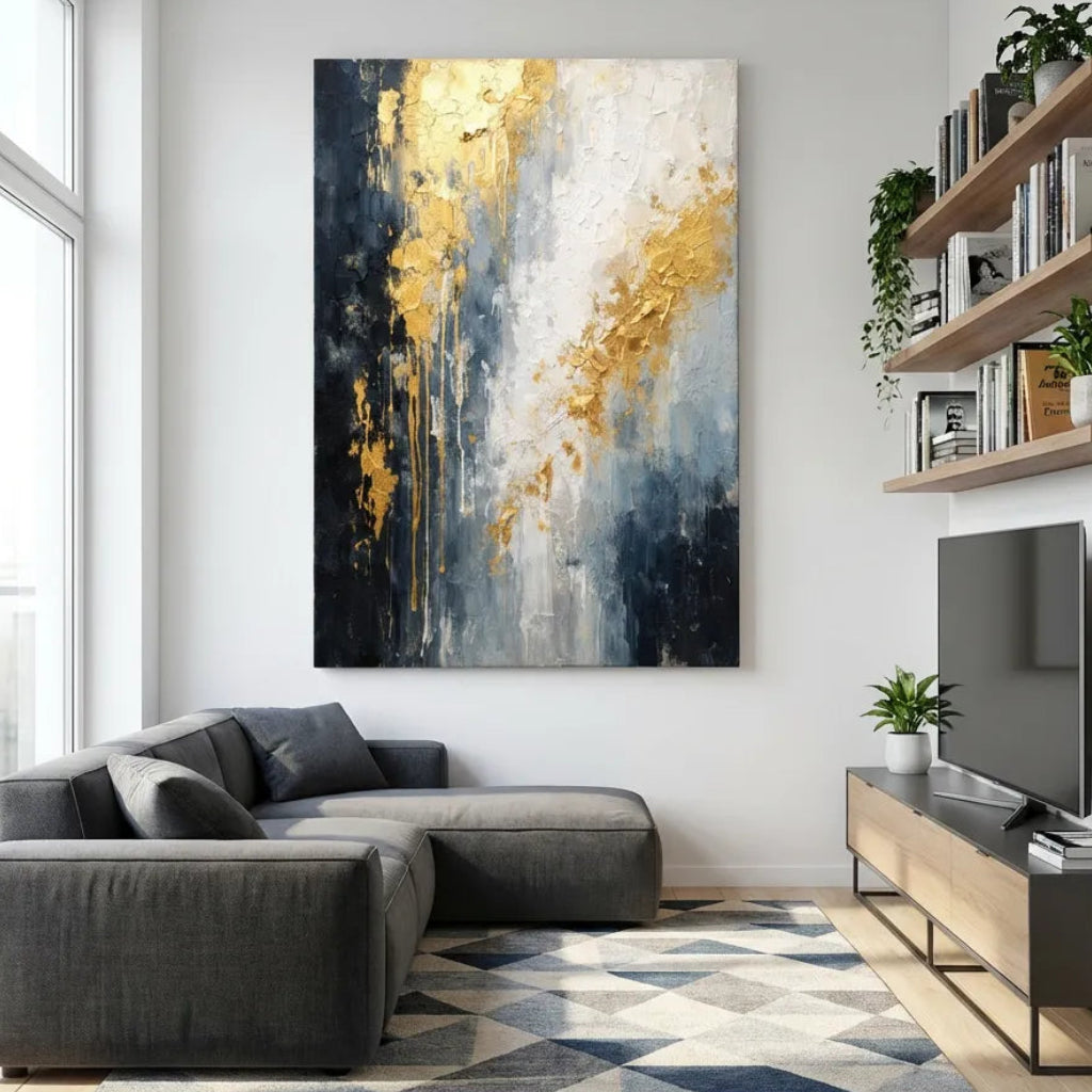 Blue & Gold Abstract Painting AA#0269