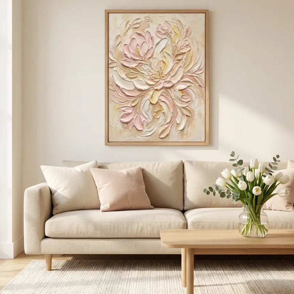 Blush Cream Abstract Floral Painting AA#0235