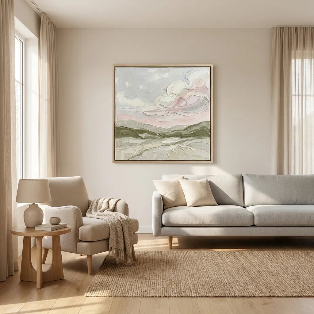 Blush Sky Impasto Landscape Painting AA#0222