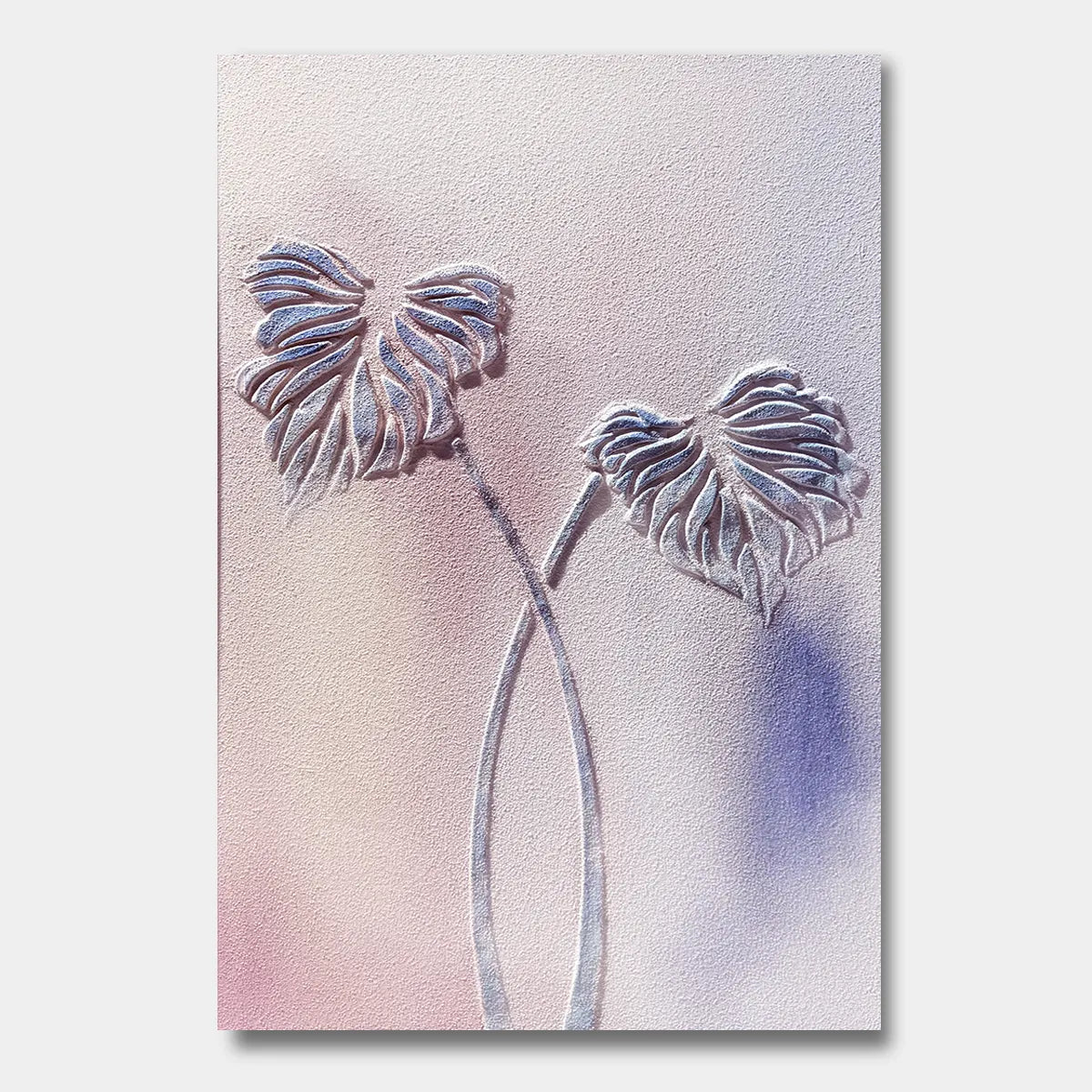 Blush & Lavender Leaf Relief Textured Abstract Art PM#3620