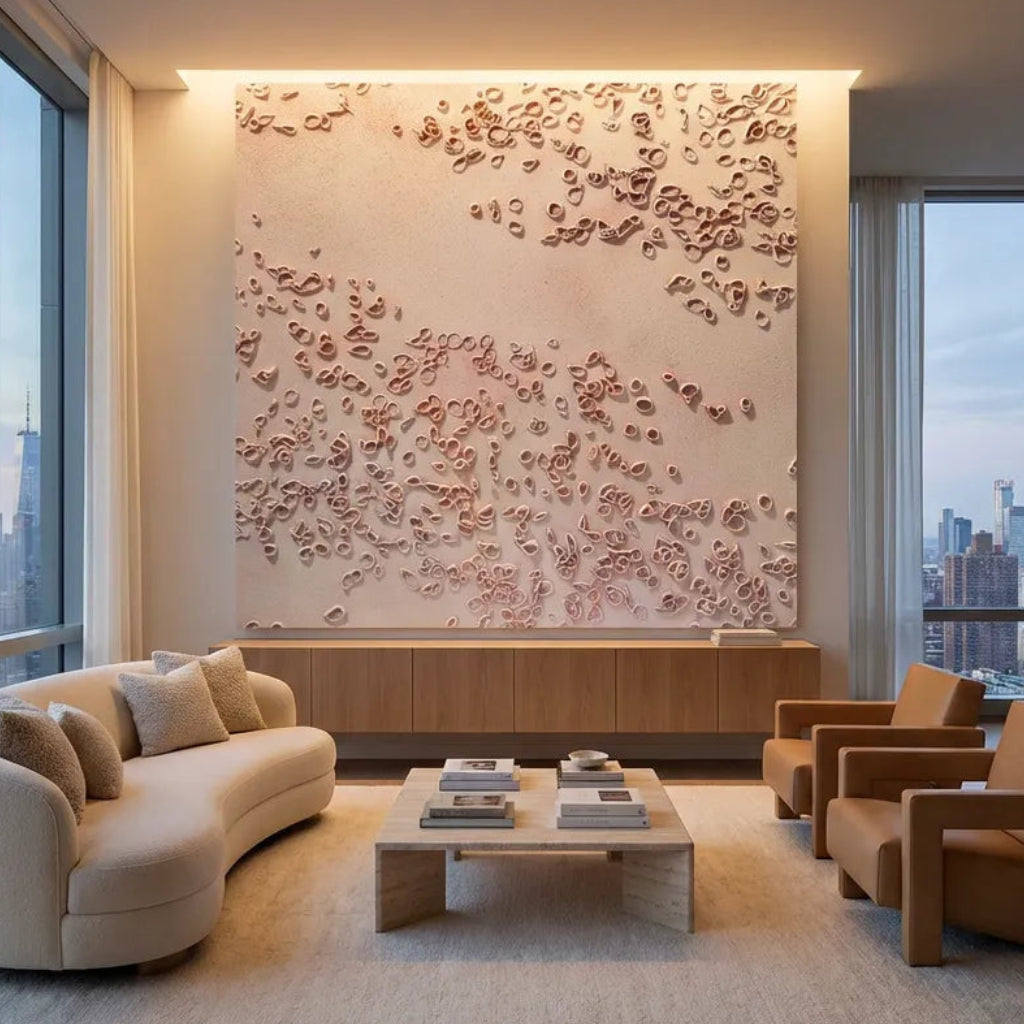 Blush Pink Shell-Confetti Textured Abstract Art PM#3609