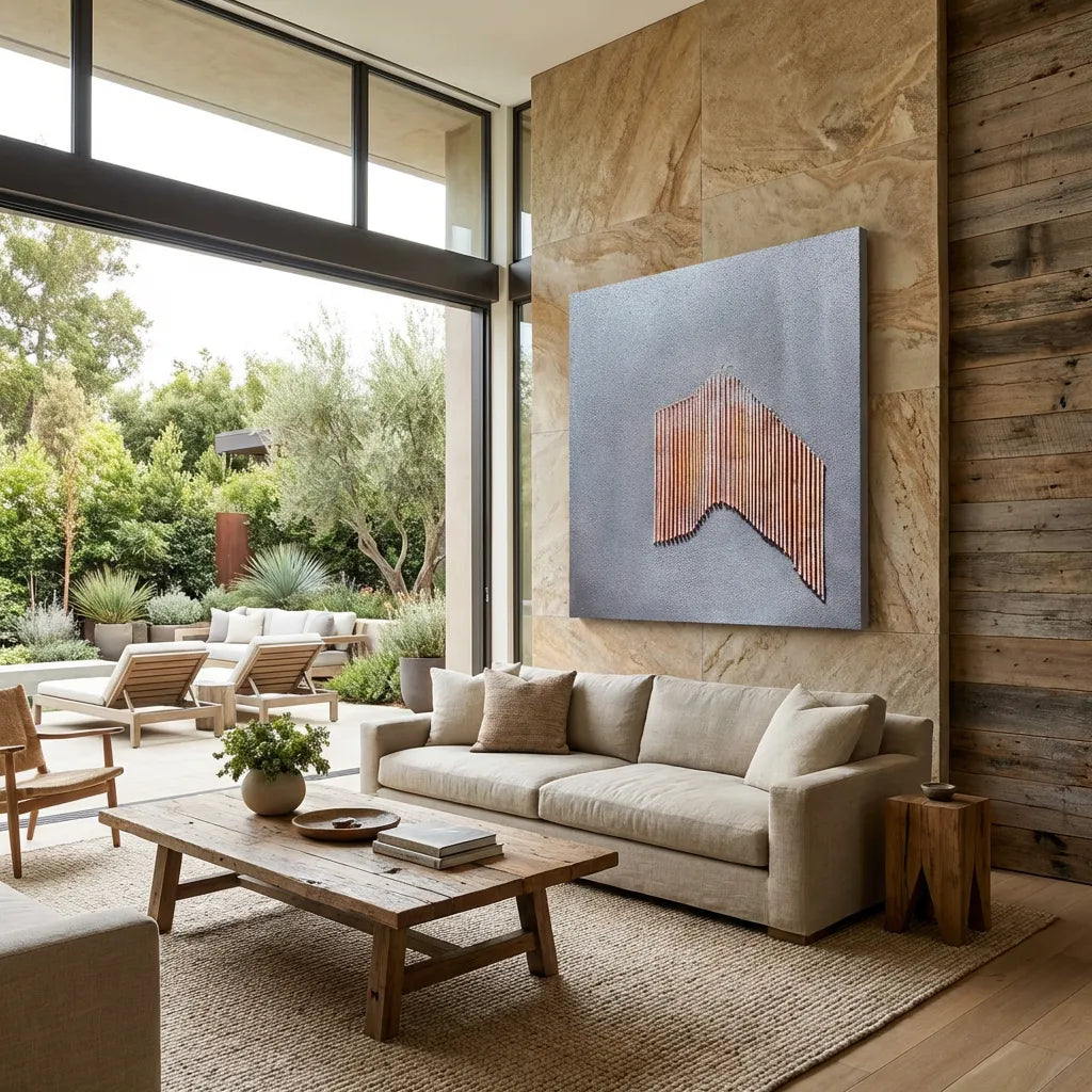 Coral Chevron Ribbed Textured Abstract Art PM#3628