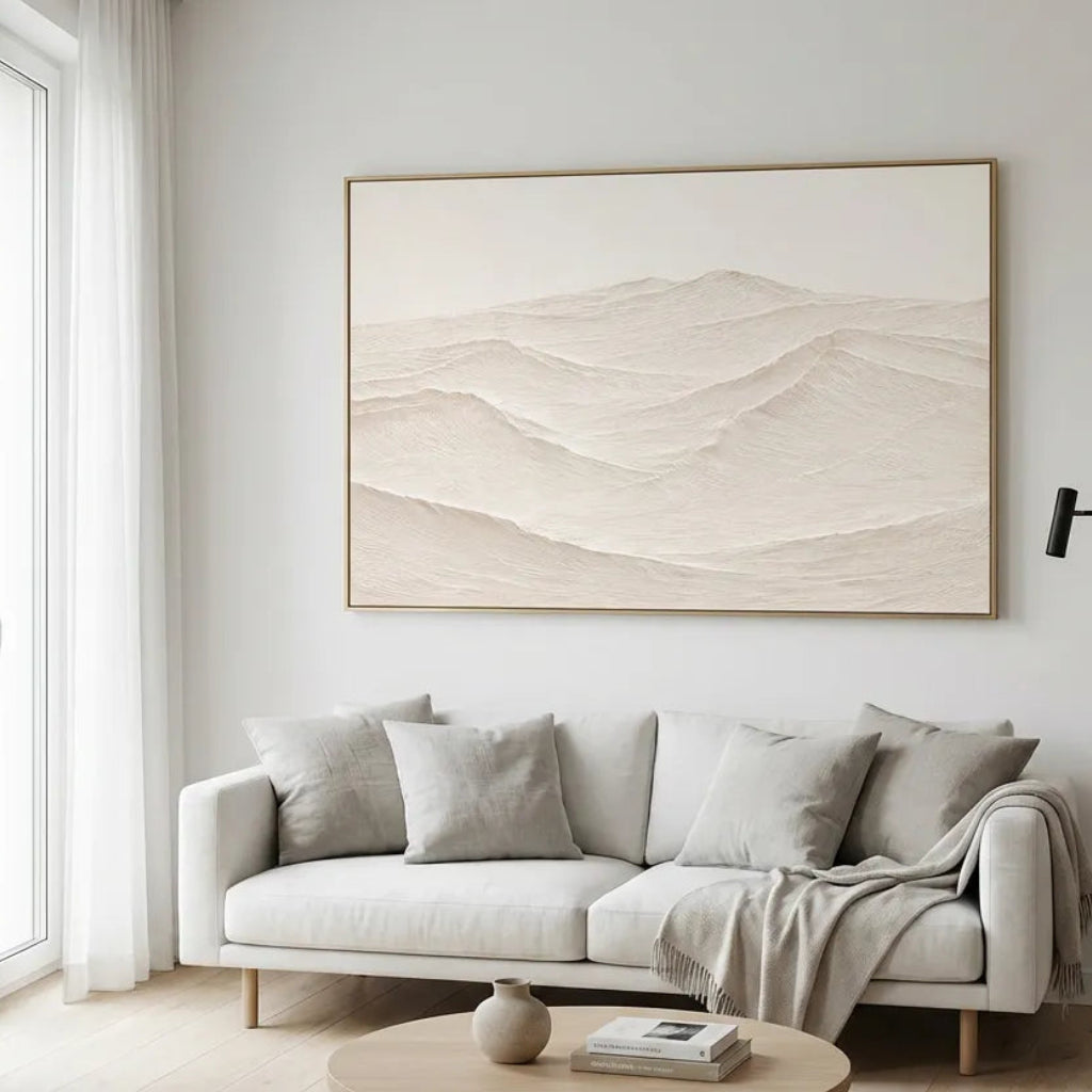 Cream White Minimal Landscape Painting AA#0260