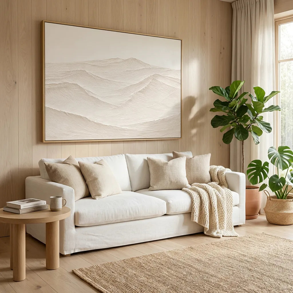 Cream White Minimal Landscape Painting AA#0260