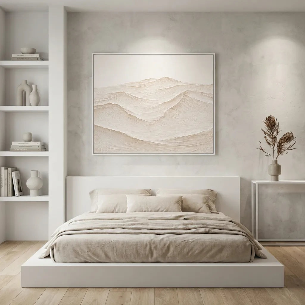 Cream White Minimal Landscape Painting AA#0260