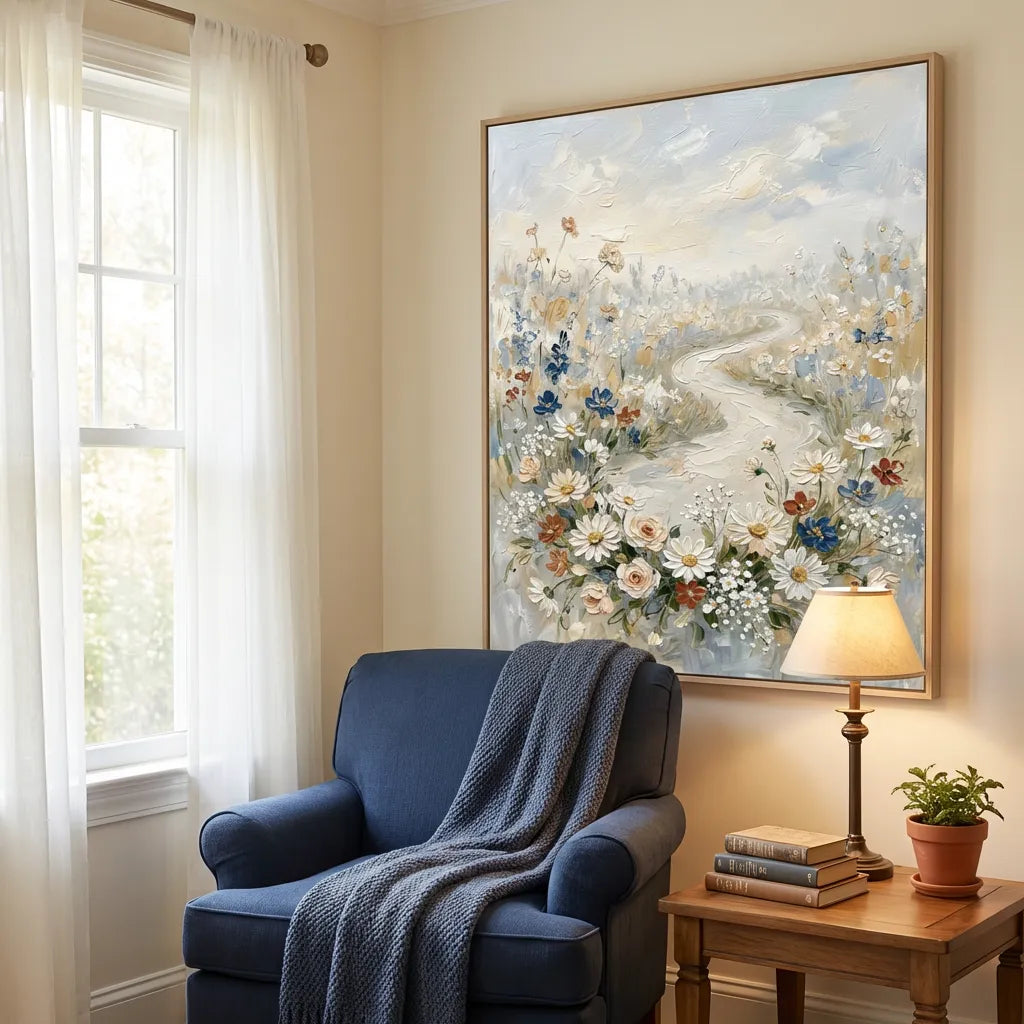 Cream Wildflower Path Painting AA#0253
