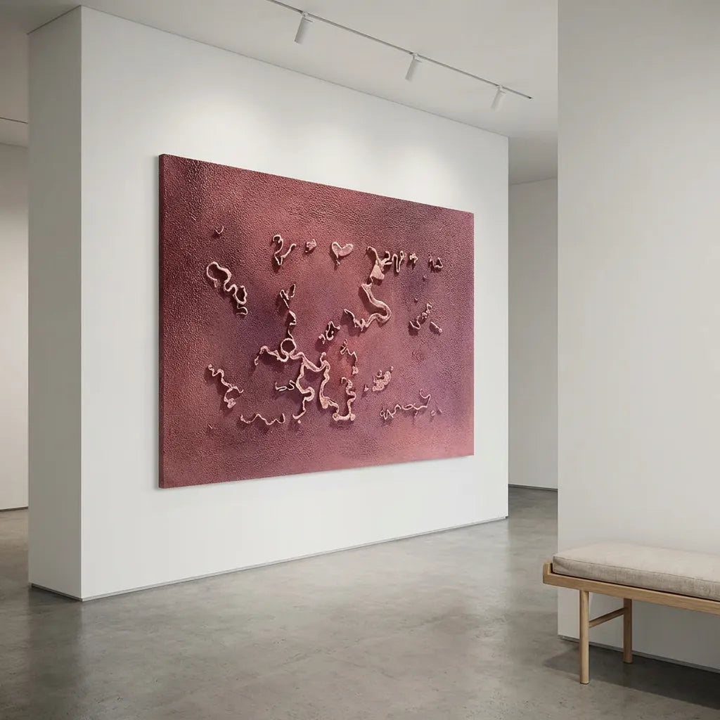 Crimson Drift Rose Terracotta Abstract Relief PM#3632