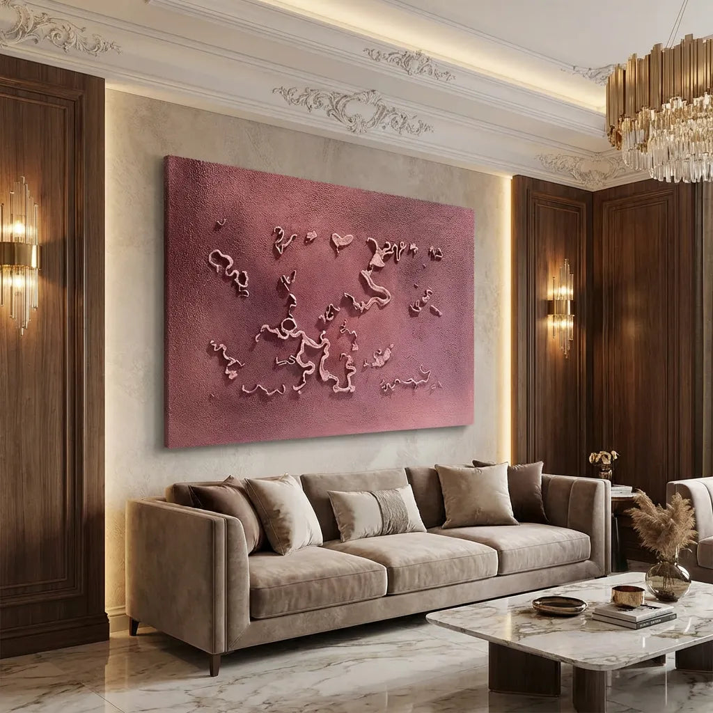 Crimson Drift Rose Terracotta Abstract Relief PM#3632
