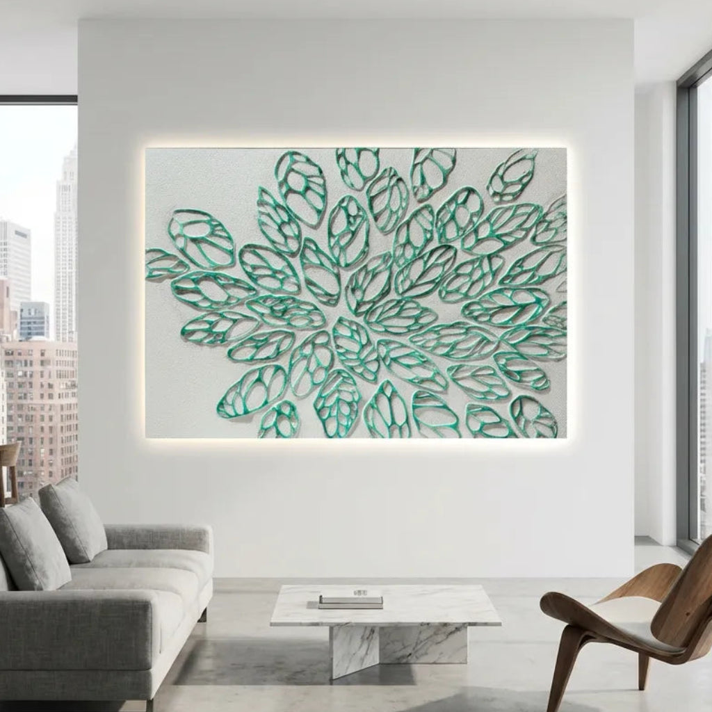 Emerald Leaf Lattice Textured Abstract Art PM#3615