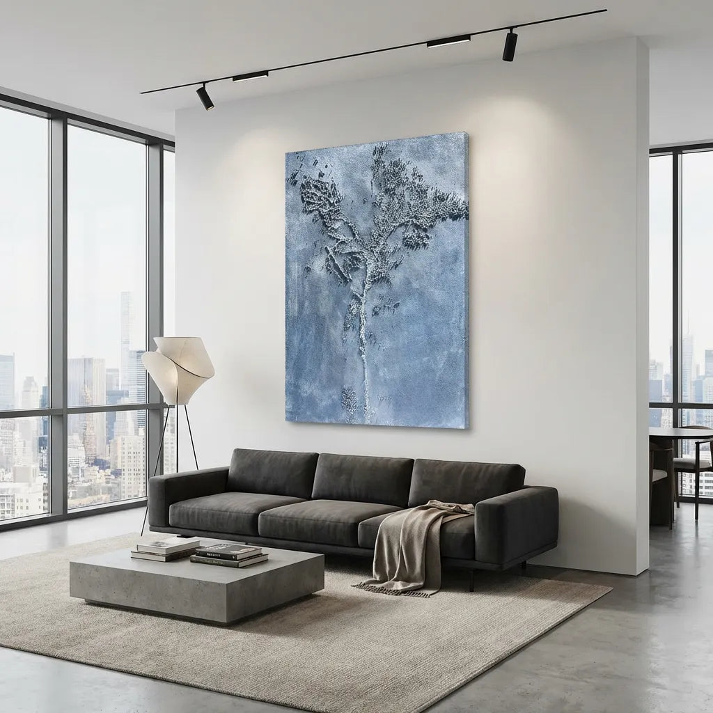 Frosted Blue Branch Textured Abstract Art PM#3608