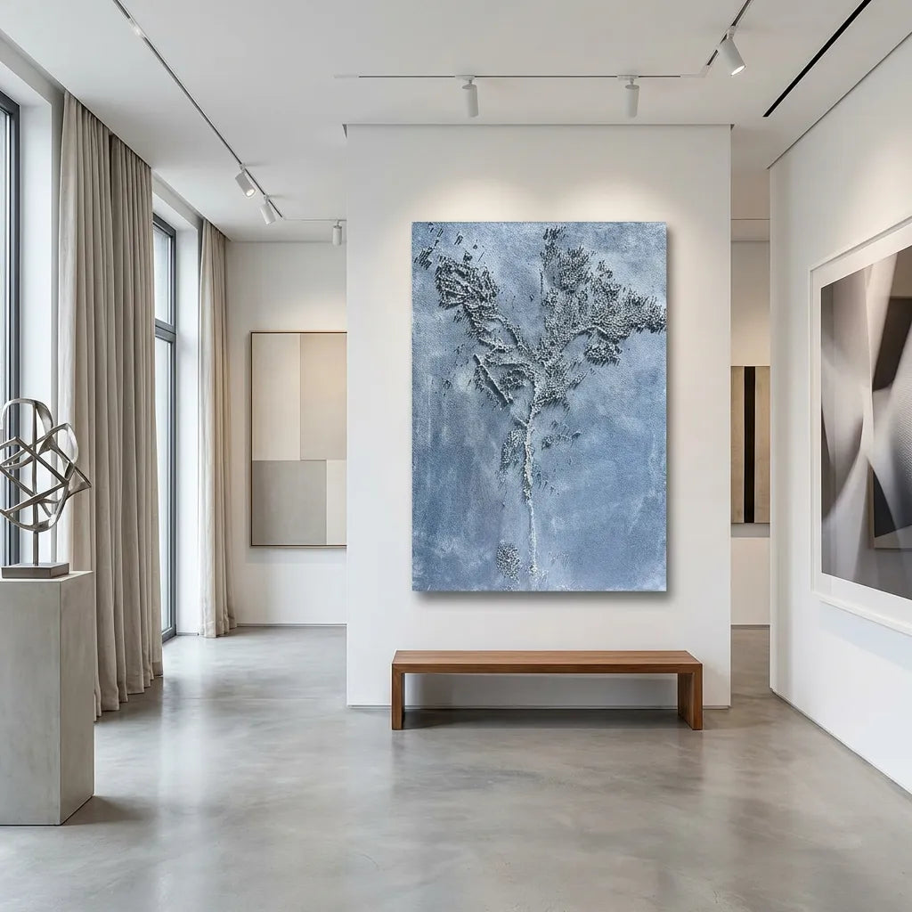Frosted Blue Branch Textured Abstract Art PM#3608