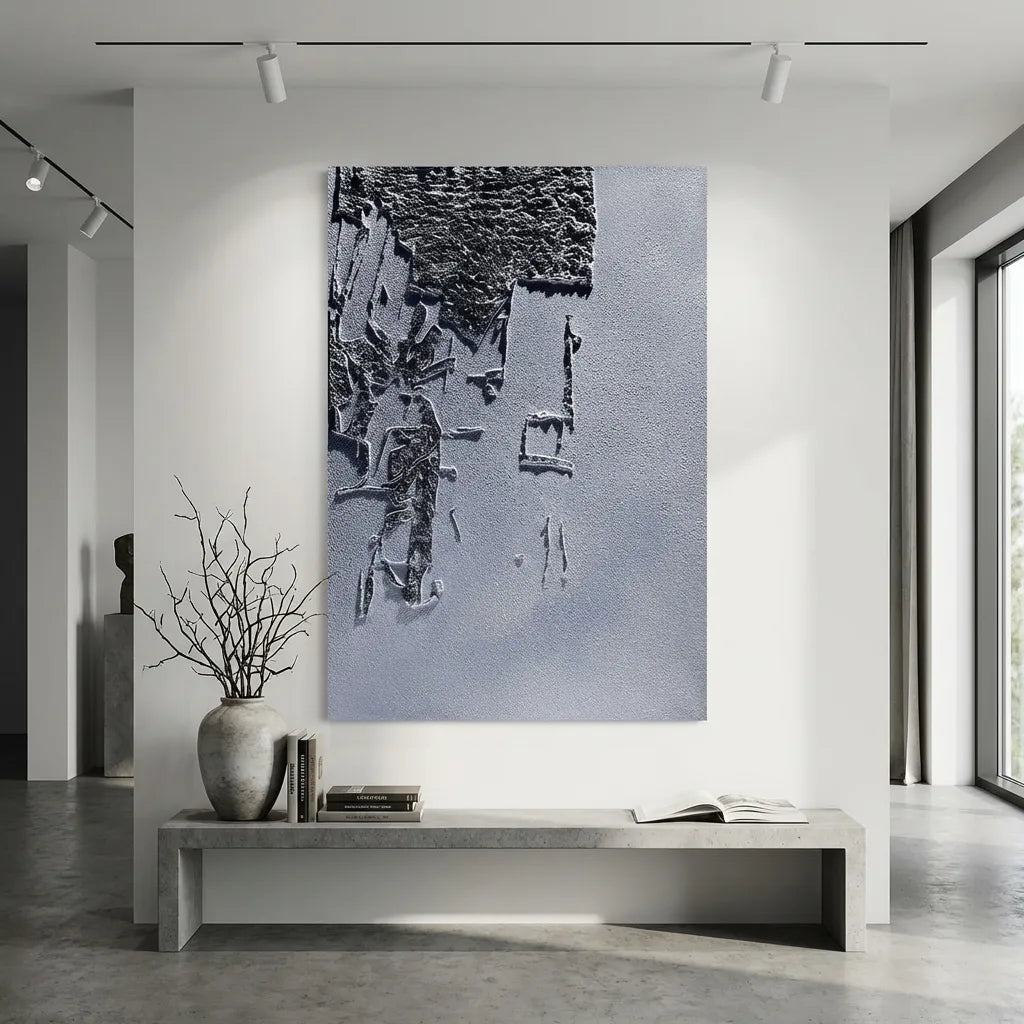 Frosted Silver-Blue Textured Abstract Art PM#3606