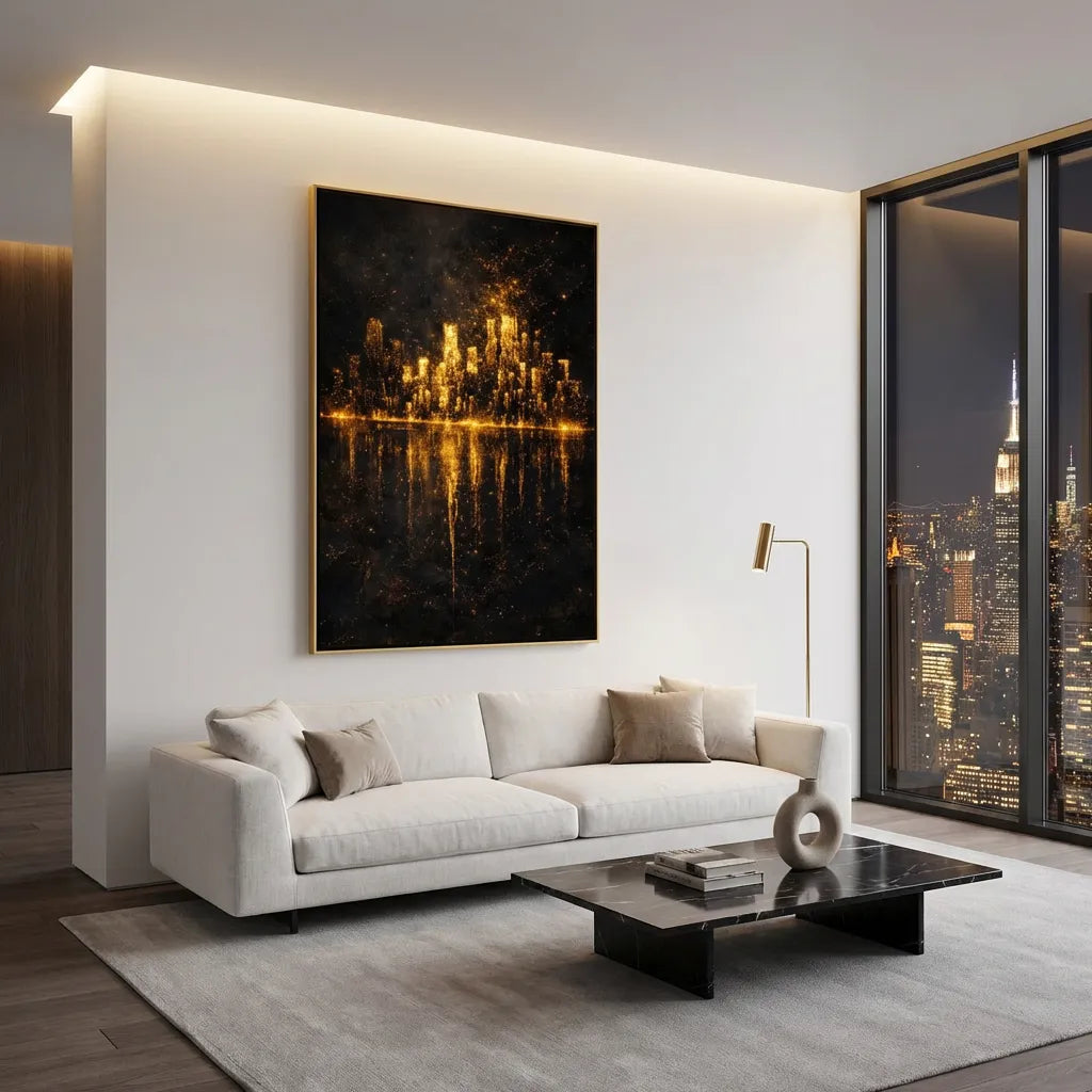 Golden Horizon-City Skyline Painting AP#0620