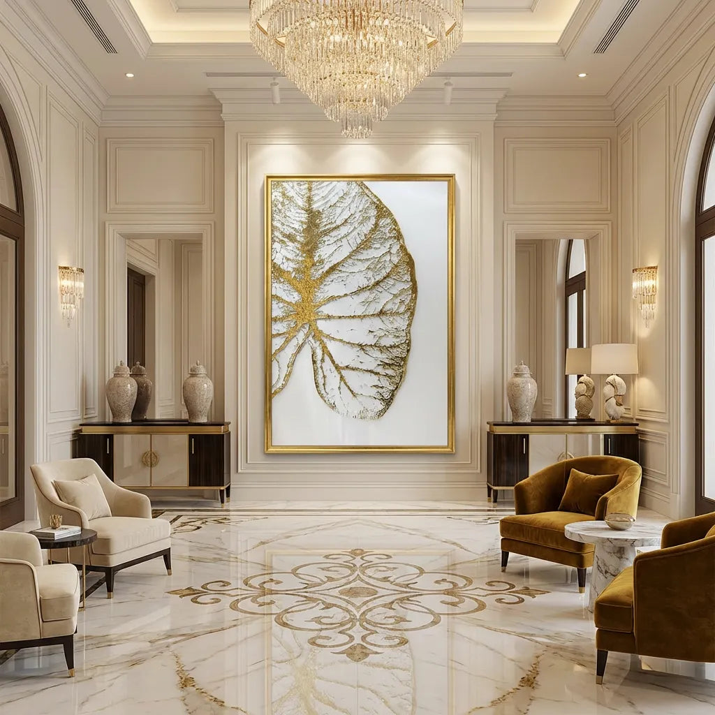 Golden Vein Textured Leaf Relief Canvas PM#3629