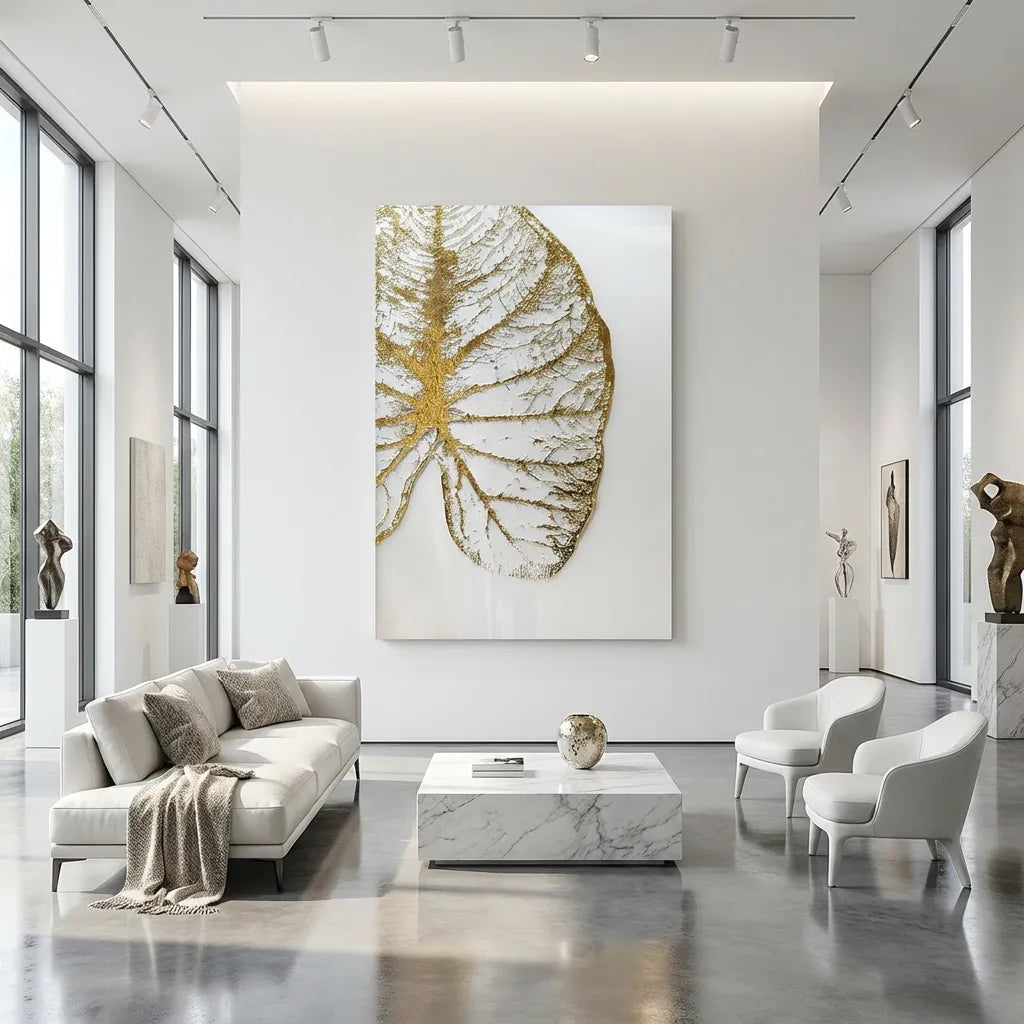 Golden Vein Textured Leaf Relief Canvas PM#3629