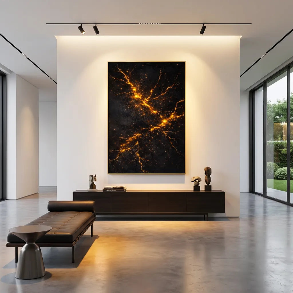 Golden Voltage-Black Abstract Painting AP#0619