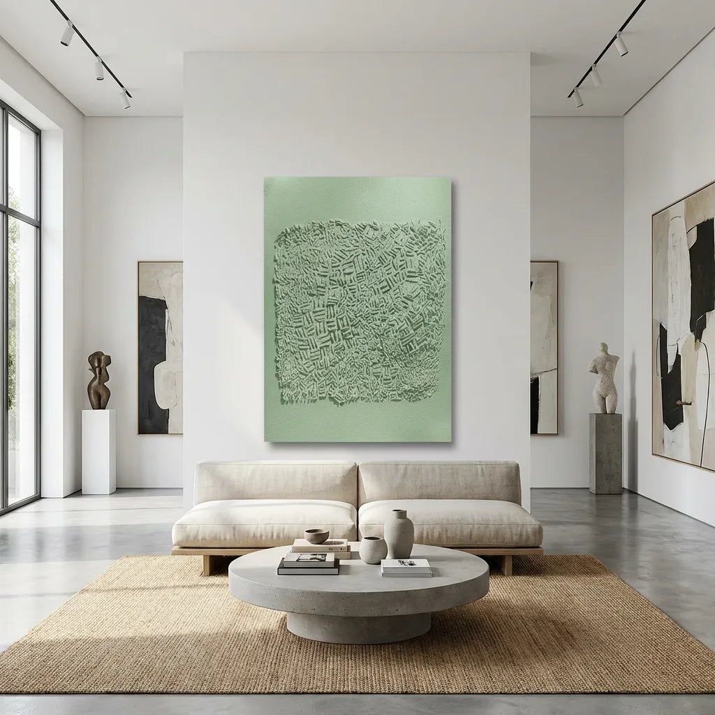 Grass green Textured Relief Abstract Canvas PM#3670