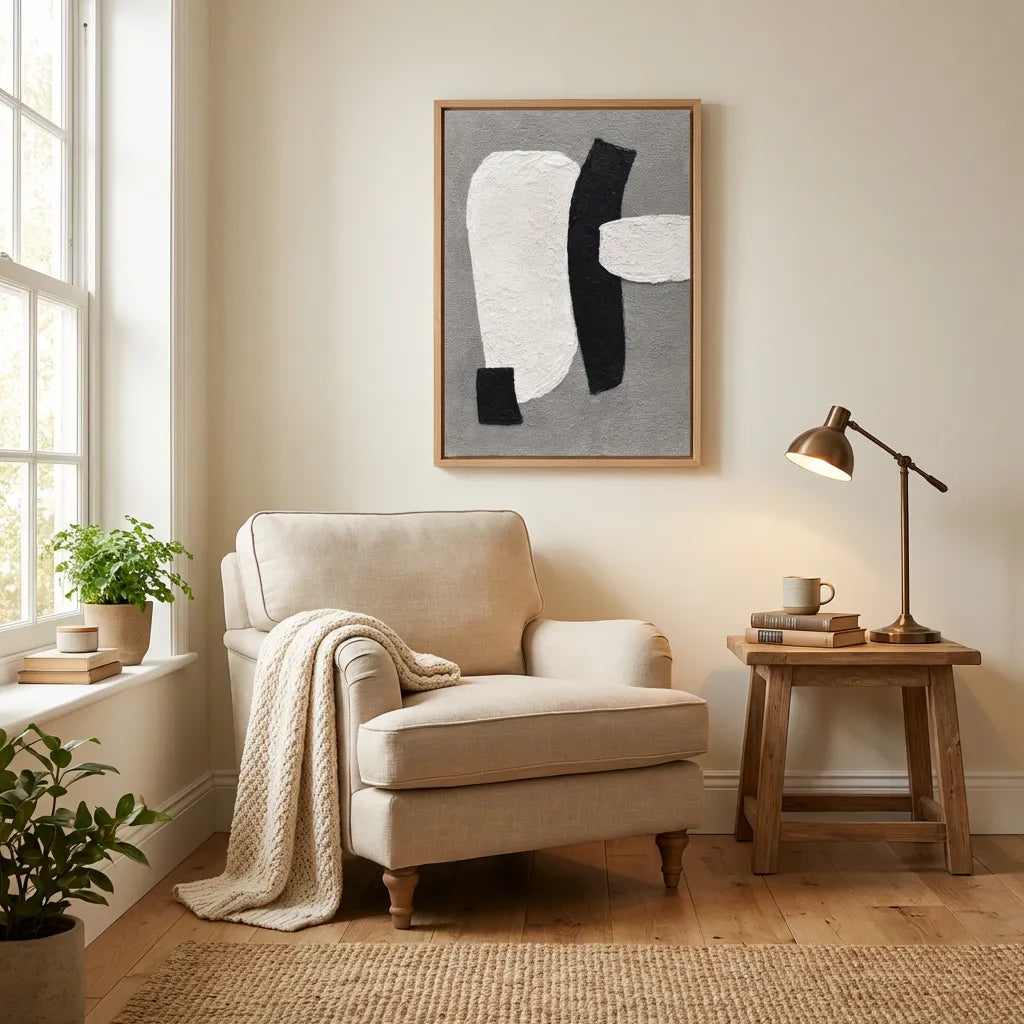 Gray & White Minimalist Abstract Painting AA#0284