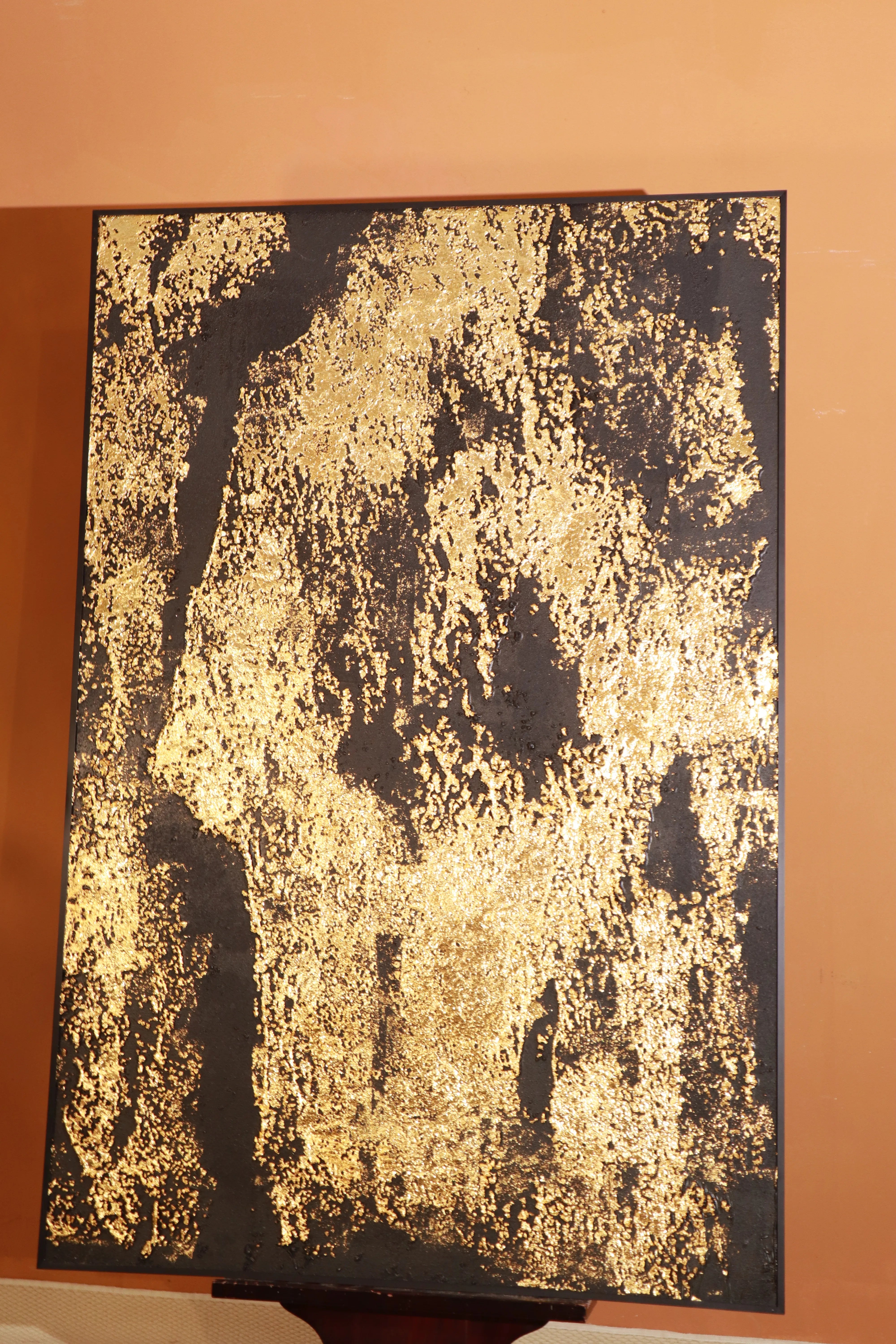 Gold Abstract Relief Print for Modern Luxury Living Room YY#1525
