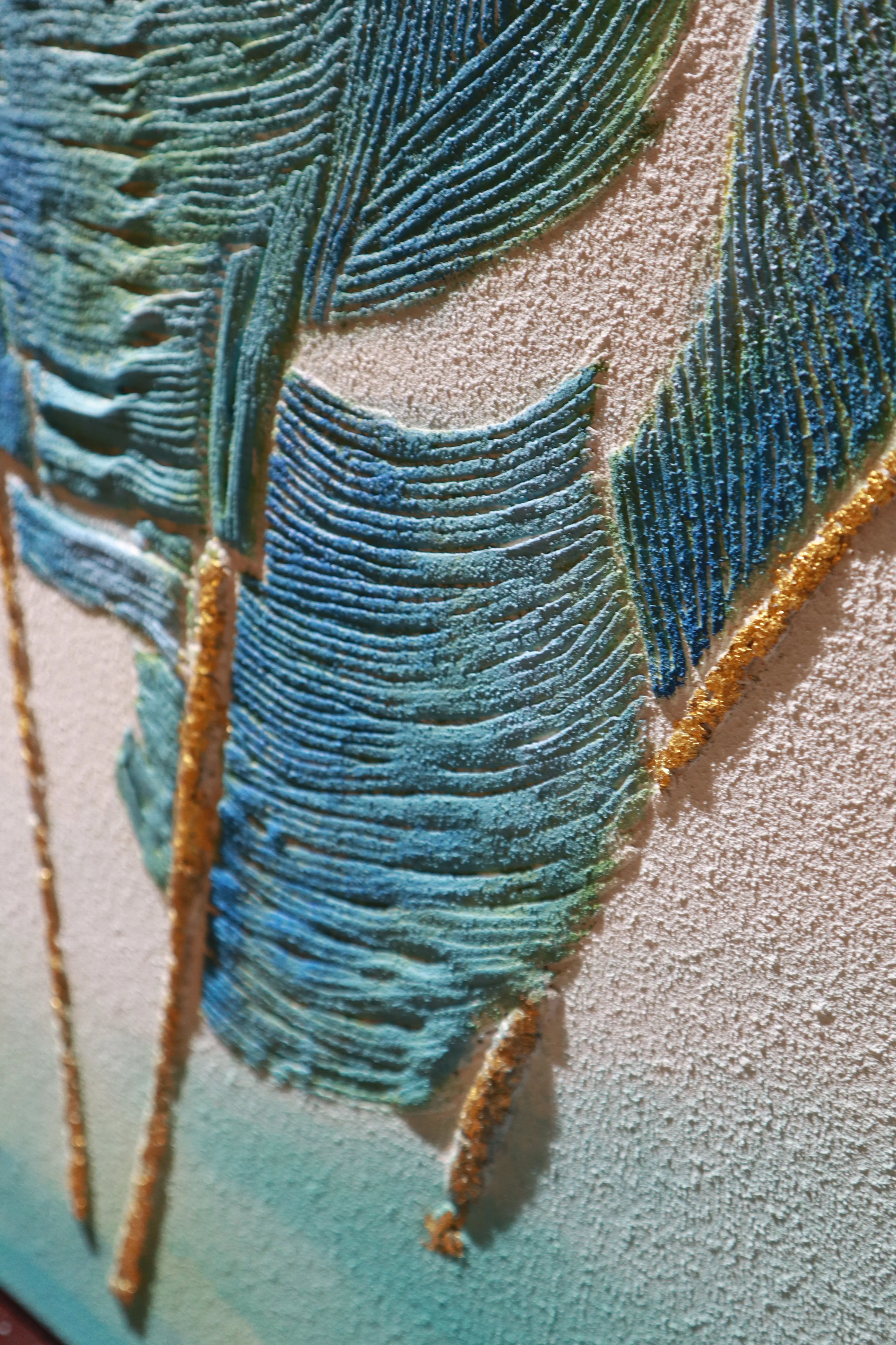 Azure Palm Fronds Textured Abstract Art PM#3621