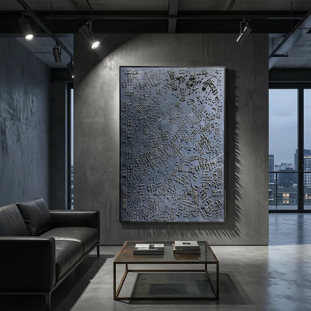 Industrial Matrix Relief Print for Modern Tech Office YY#1517