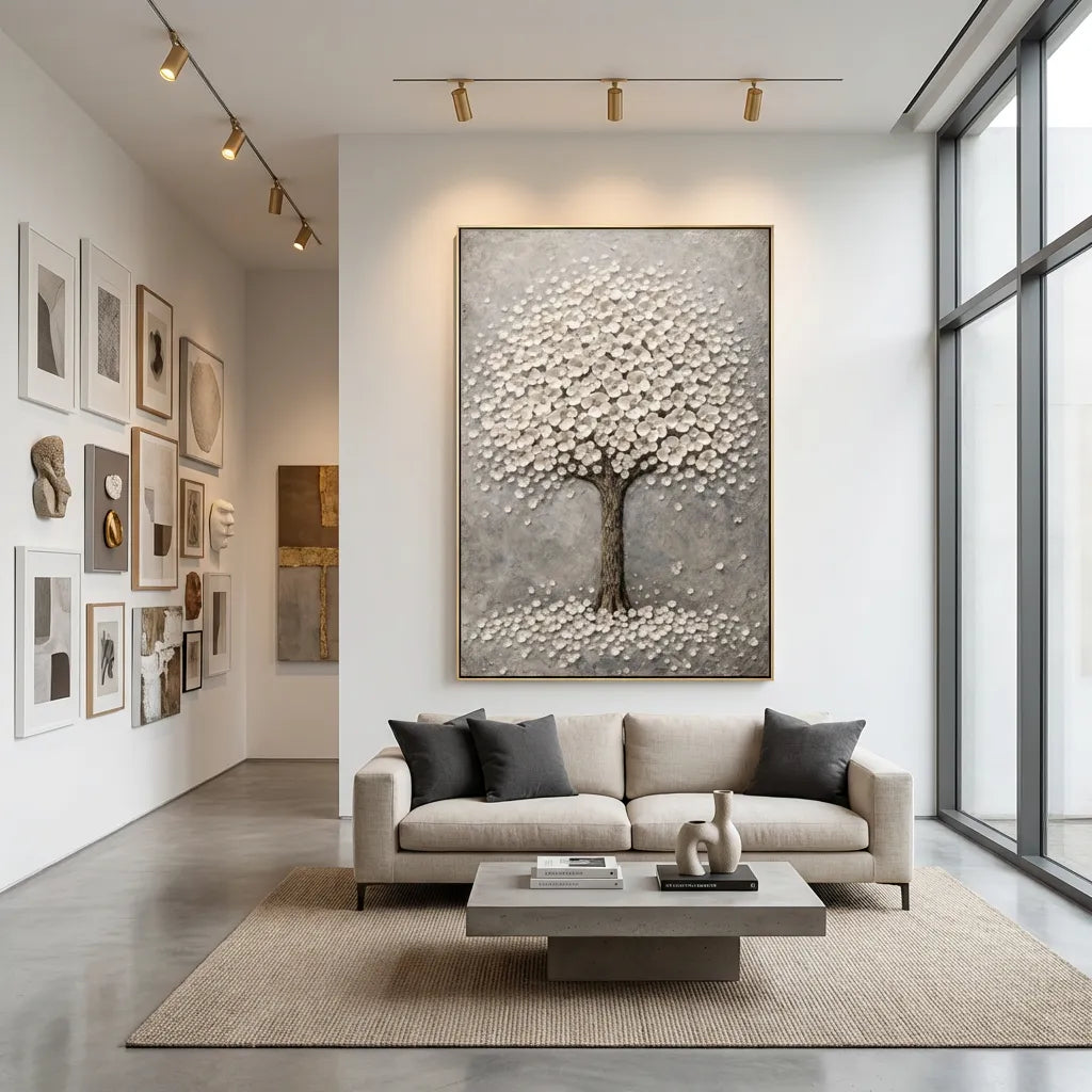Ivory Bloom-Textured Tree Painting AP#0616