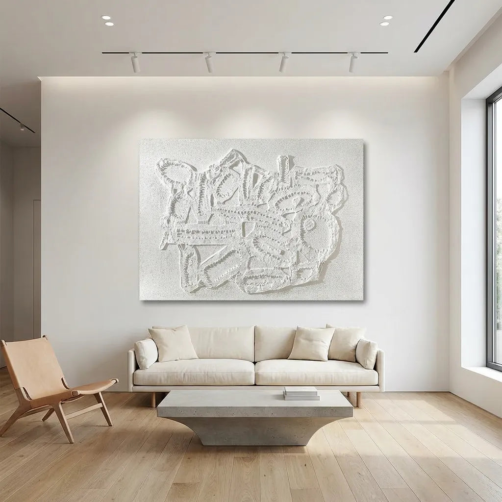 Ivory Rhythm Geometric Relief Abstract Canvas PM#3631