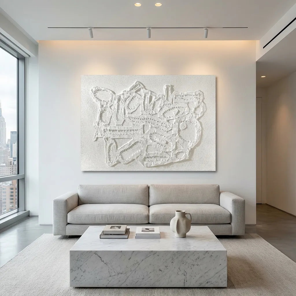 Ivory Rhythm Geometric Relief Abstract Canvas PM#3631