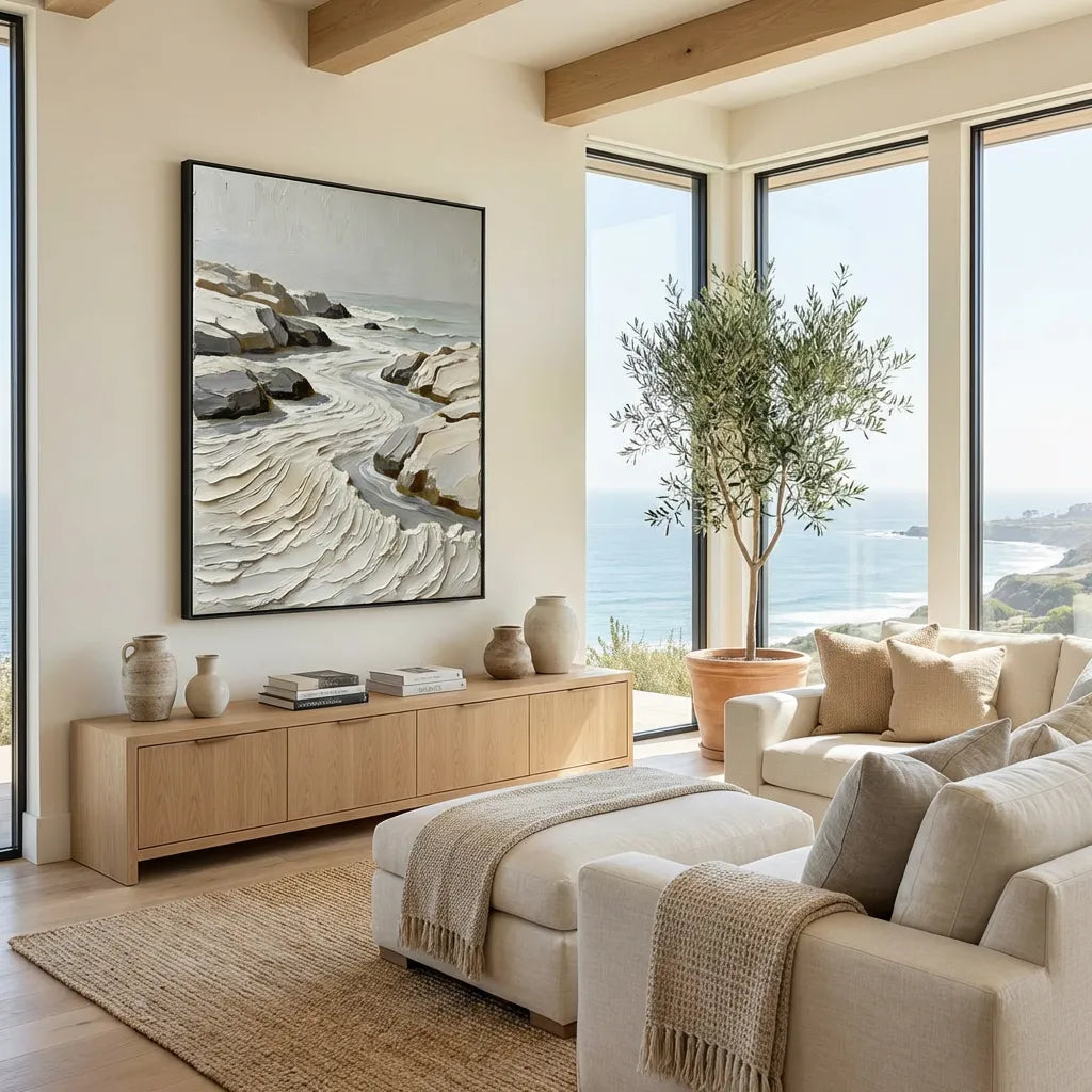 Ivory Shoreline-Neutral Coastal Painting AP#0647