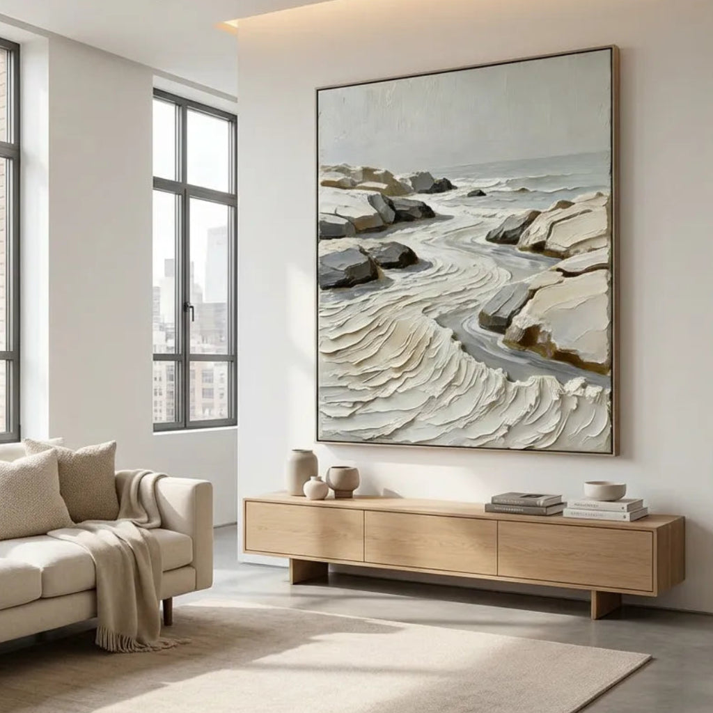 Ivory Shoreline-Neutral Coastal Painting AP#0647