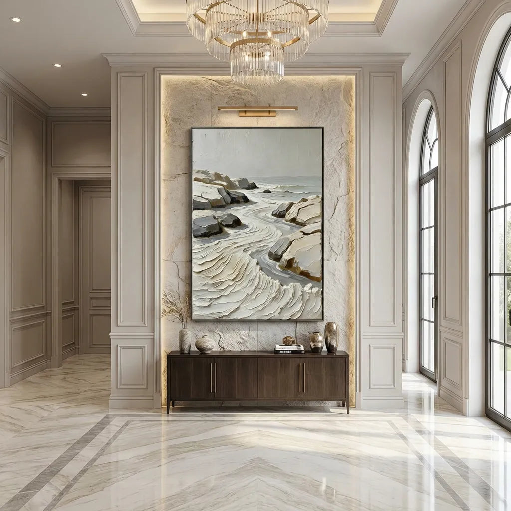 Ivory Shoreline-Neutral Coastal Painting AP#0647