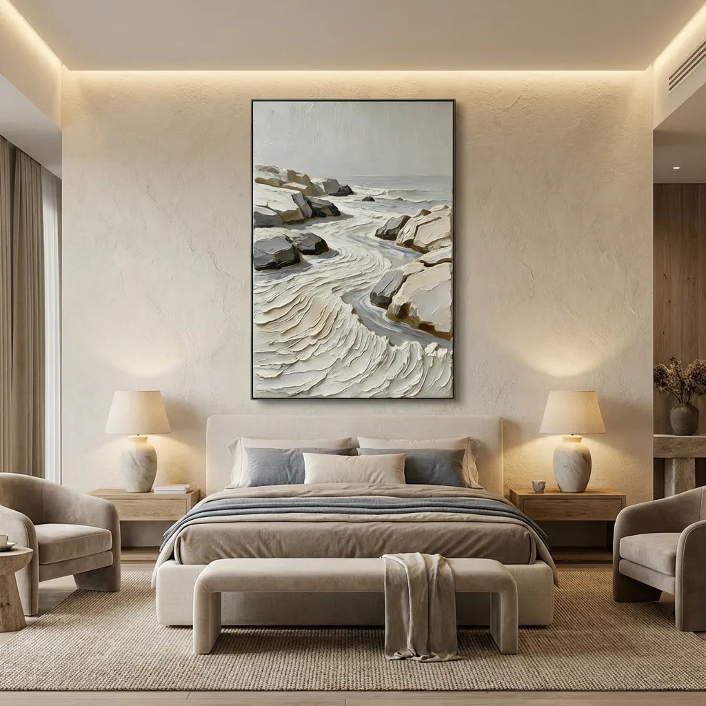 Ivory Shoreline-Neutral Coastal Painting AP#0647