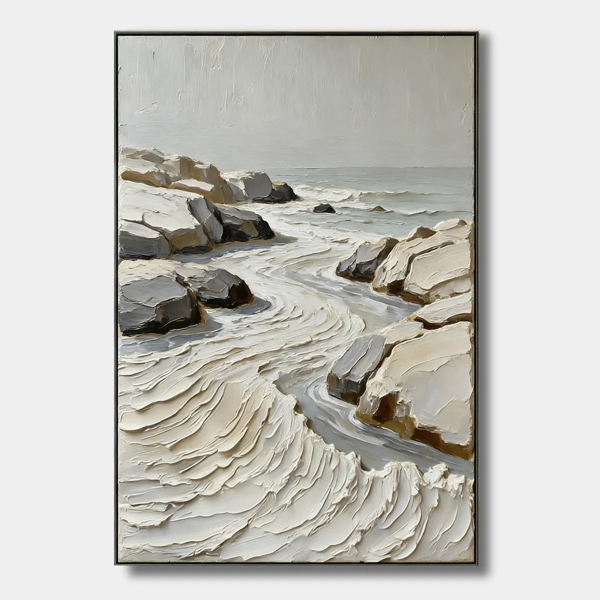 Ivory Shoreline-Neutral Coastal Painting AP#0647