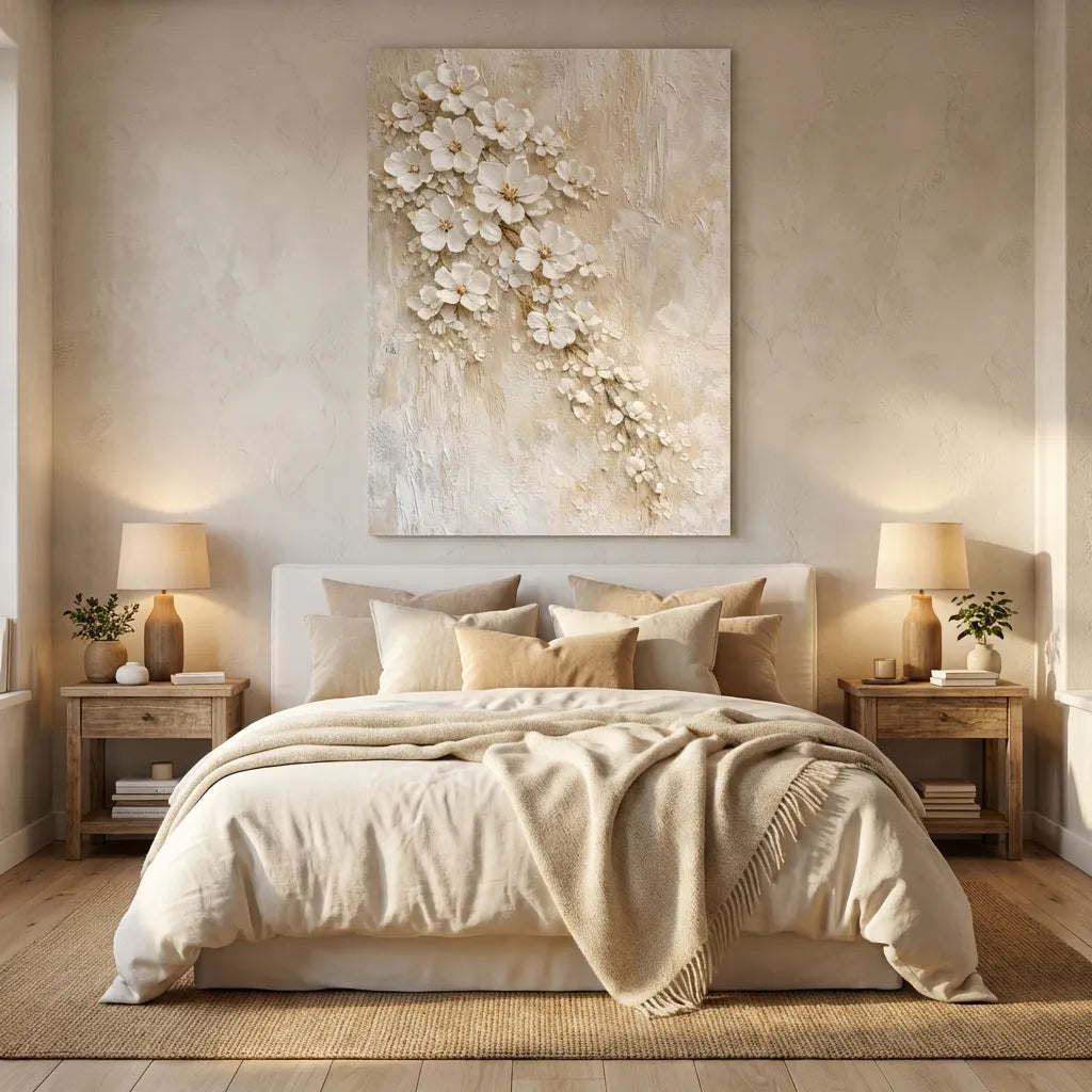 Ivory Textured Blossom Painting AA#0209