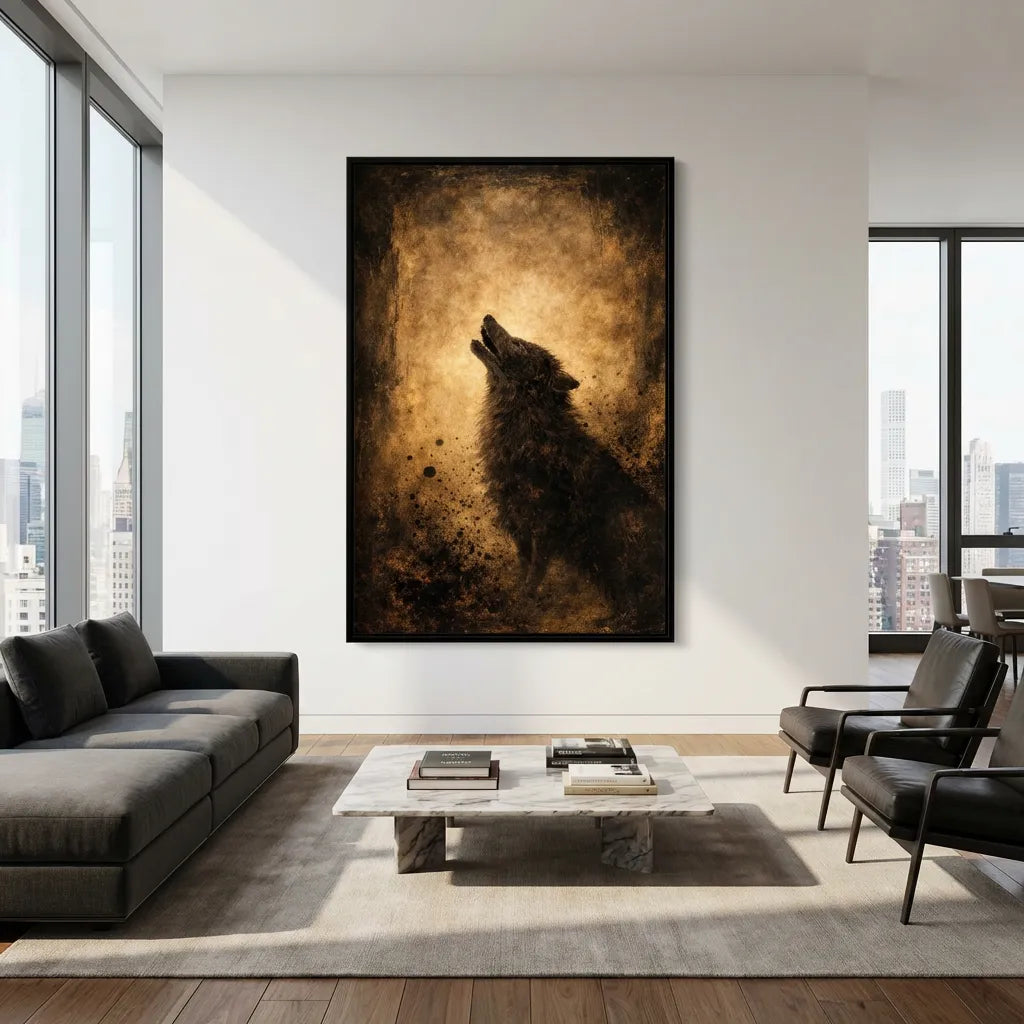 Midnight Echo-Howling Wolf Painting AP#06201
