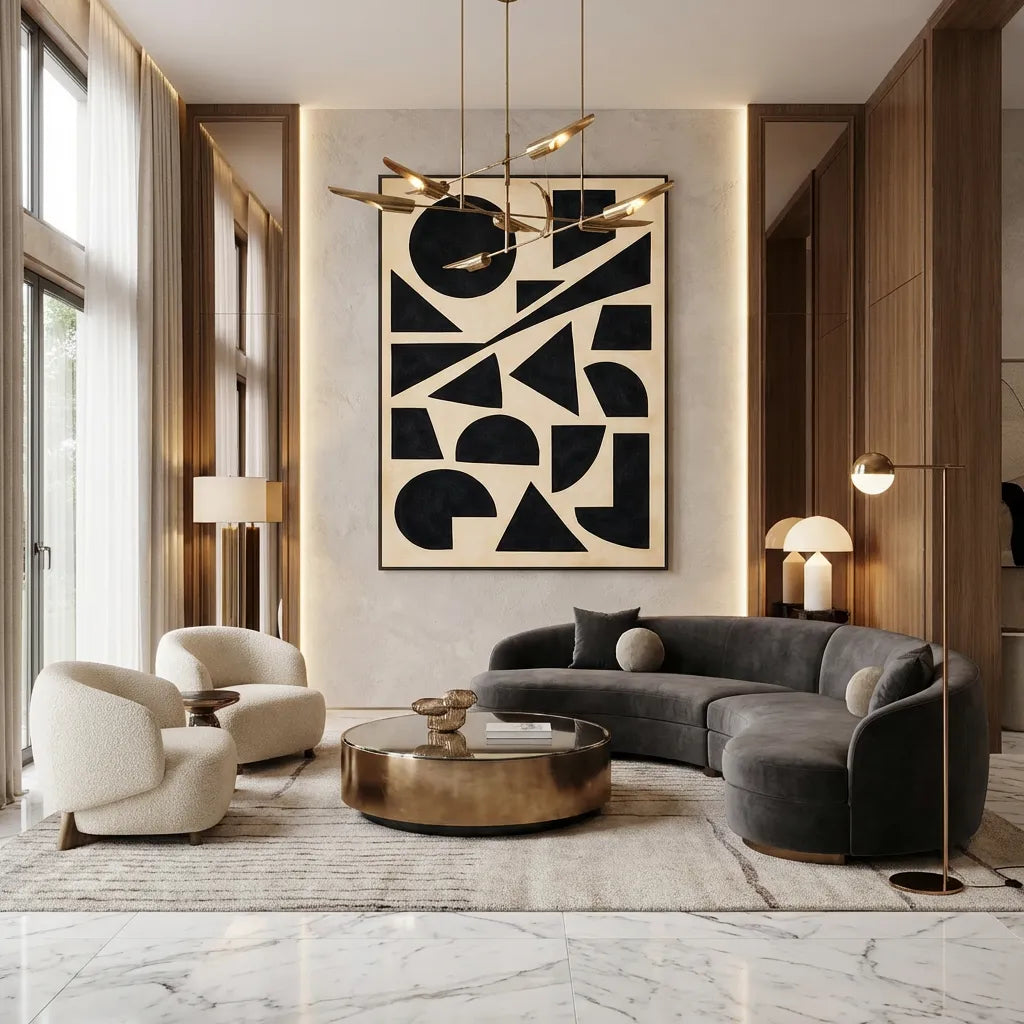 Midnight Geometry-Beige Abstract Painting AP#0626