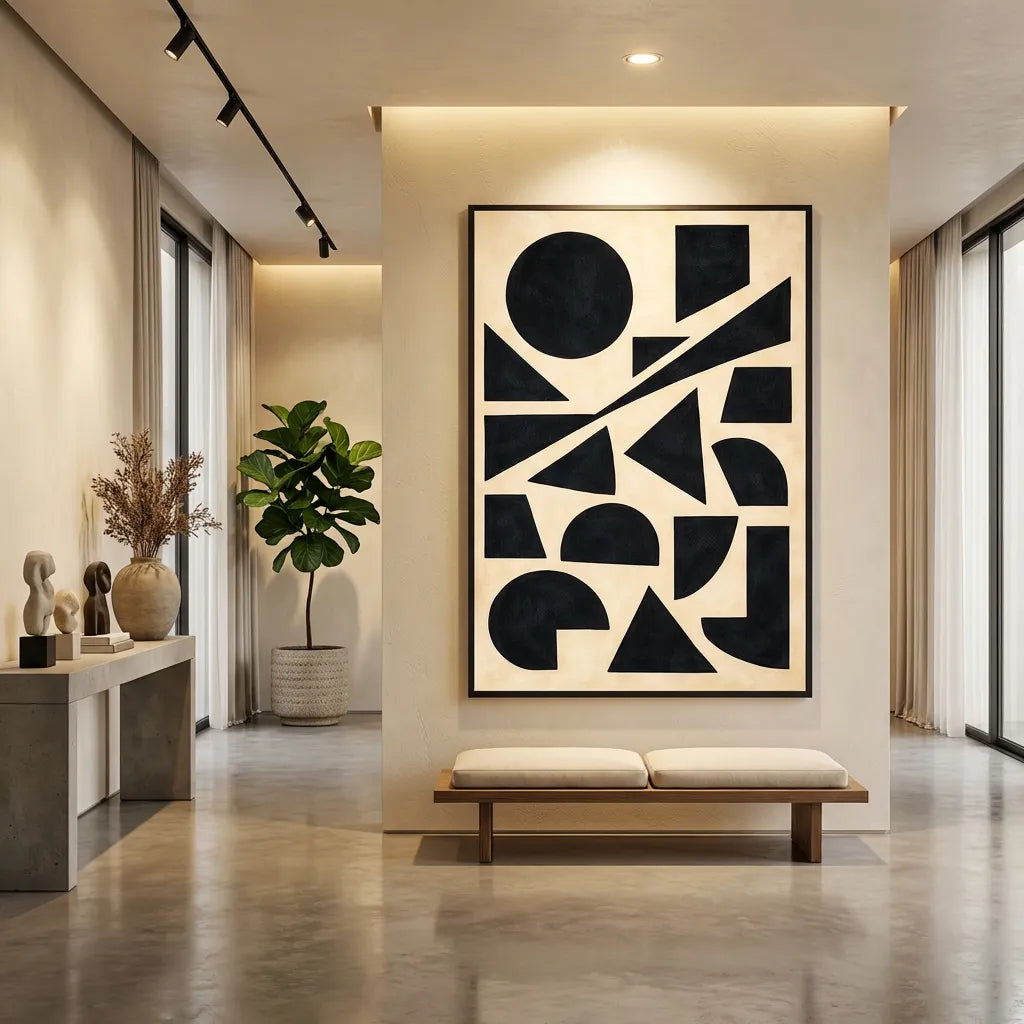 Midnight Geometry-Beige Abstract Painting AP#0626