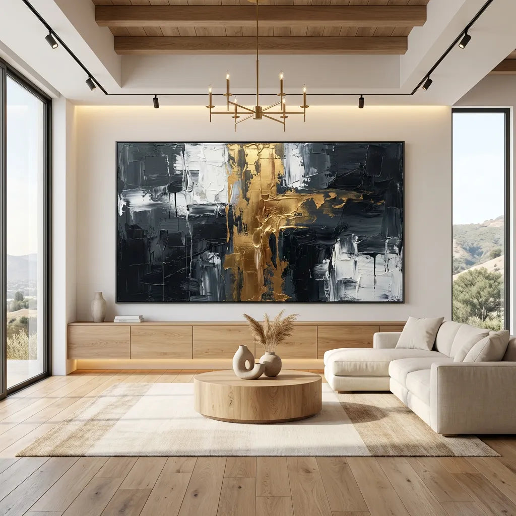 Midnight Gold-Contrast Abstract Painting AP#0657